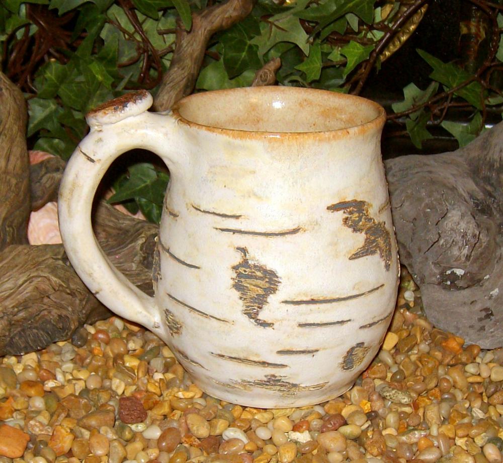 earthy birch tree bark coffee mug stoneware pottery made to order